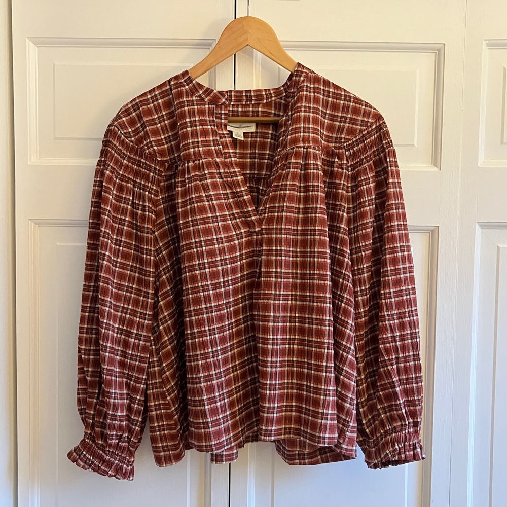 Treasure & Bond Plaid Blouse size L NWOT